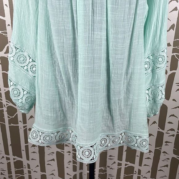 Indigo Soul Gauze Crochet Lace Trim Balloon Sleeve Tunic Top 2XL - Picture 5 of 11